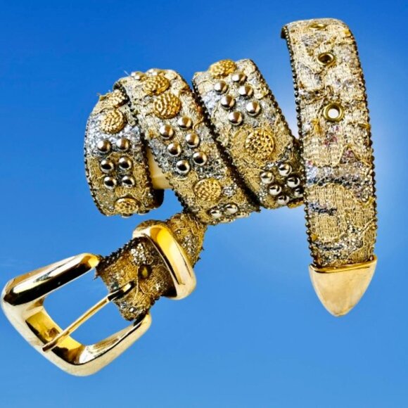 The Icing Viintage Belt Gold Crystal Belt Silver Studs Clear Rhinestones M - L main image 11